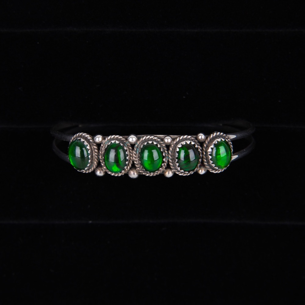 VTG Navajo Nakai Signed Stealing Silver Abalone Green Resin Cuff Bracelet - Picture 5 of 13